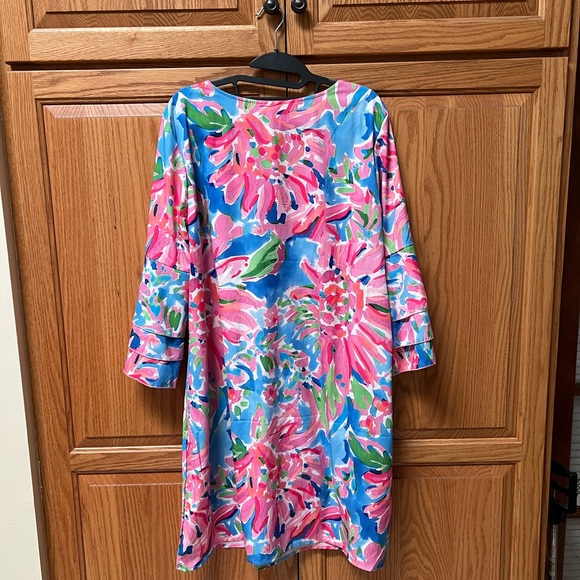 Floral V-Neck Dress - Pink and Blue - Picture 2 of 5